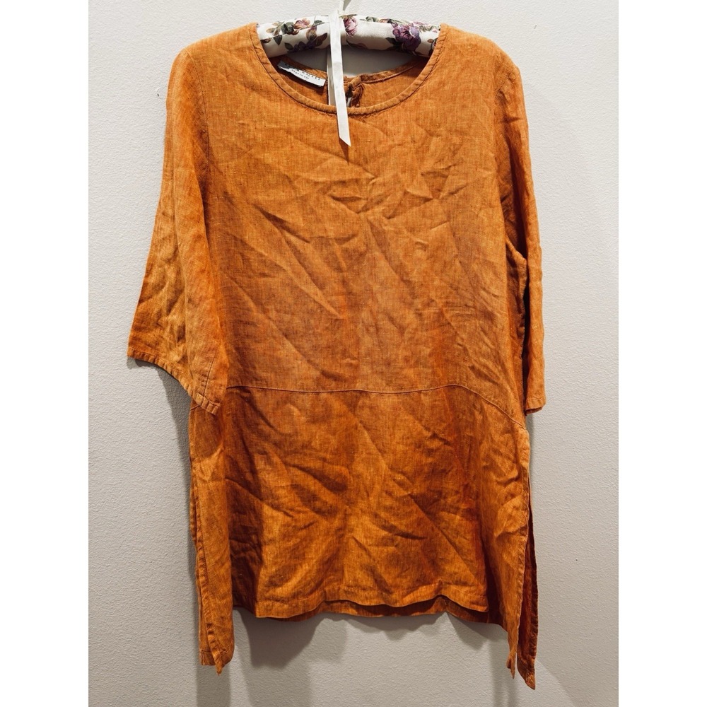 Bryn Walker Burnt Orange 100% Linen Tunic S/M Lagenlook USA Boxy Beachy Coastal